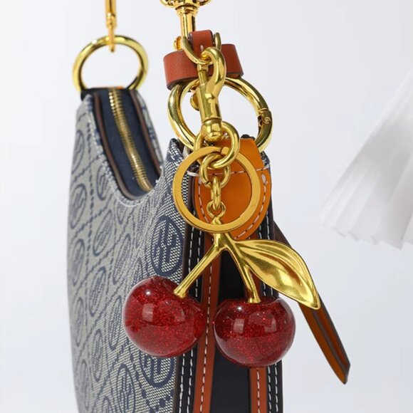 Cherry Glitter Bag Charm in Dark Red and Yellow Gold - Picture 2 of 8